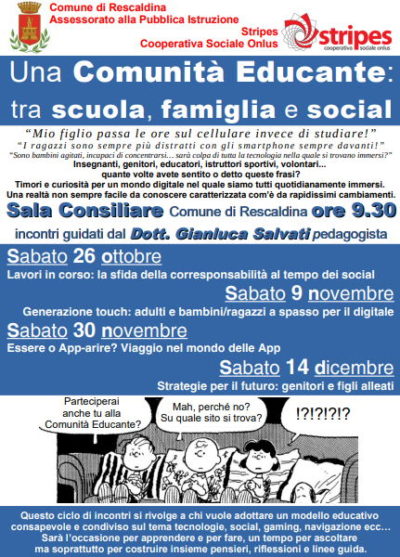 Sabato 26 ottobre Ciclo di incontri: Comunità Educante tra scuola, famiglia e social!!!