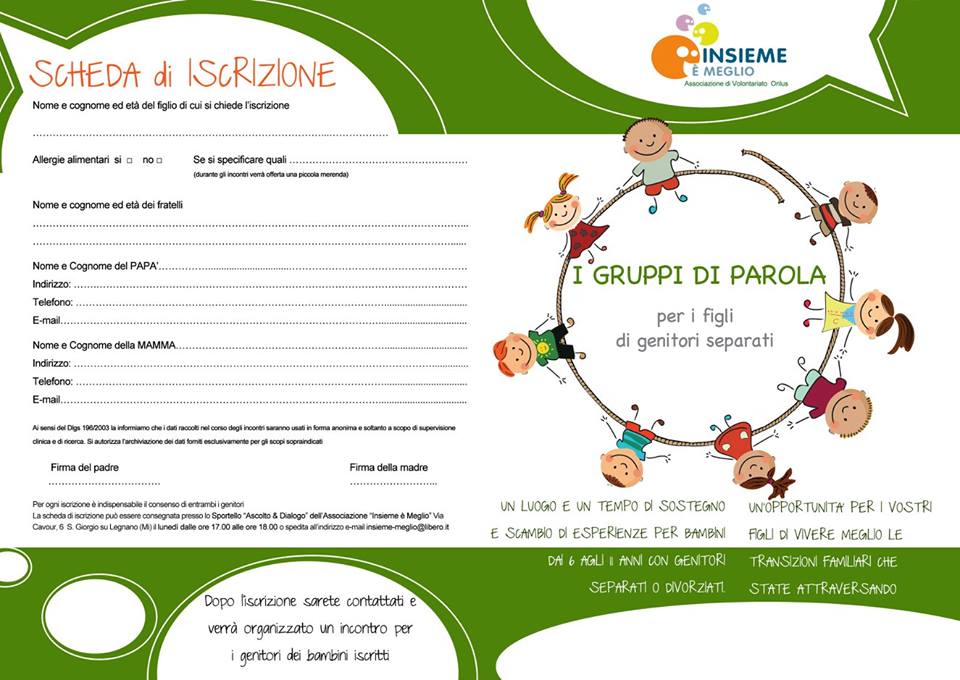 Sabato 13 Ottobre incontro “Gruppo di Parola per i Figli di Genitori Separati” Legnano