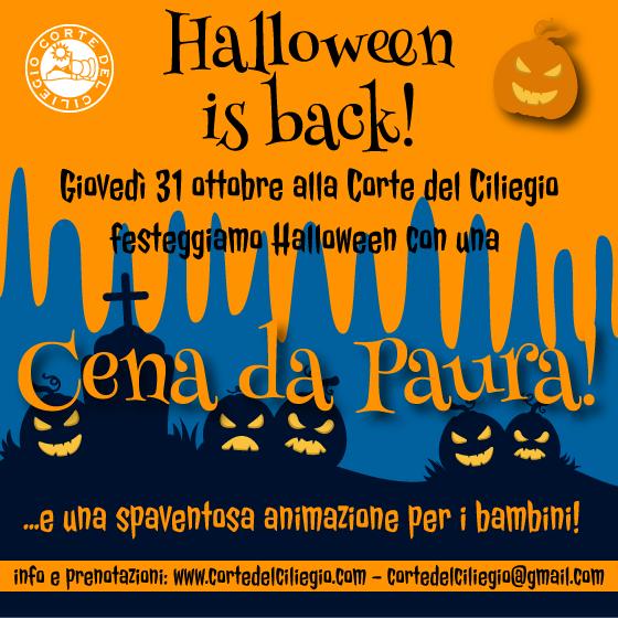 Giovedì 31 Ottobre – HALLOWEEN IS BACK! – Festa di Halloween con Cena alla Corte del Ciliegio