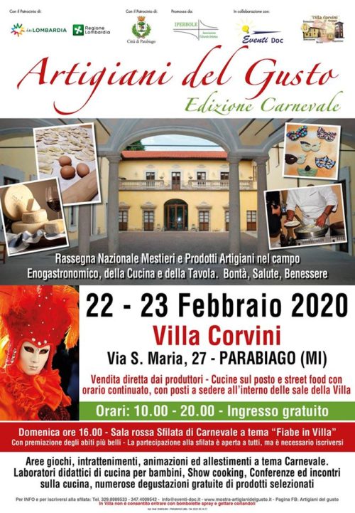 Sabato 22 e Domenica 23 Febbraio “ARTIGIANI DEL GUSTO” edizione Carnevale presso Villa Corvini – Parabiago