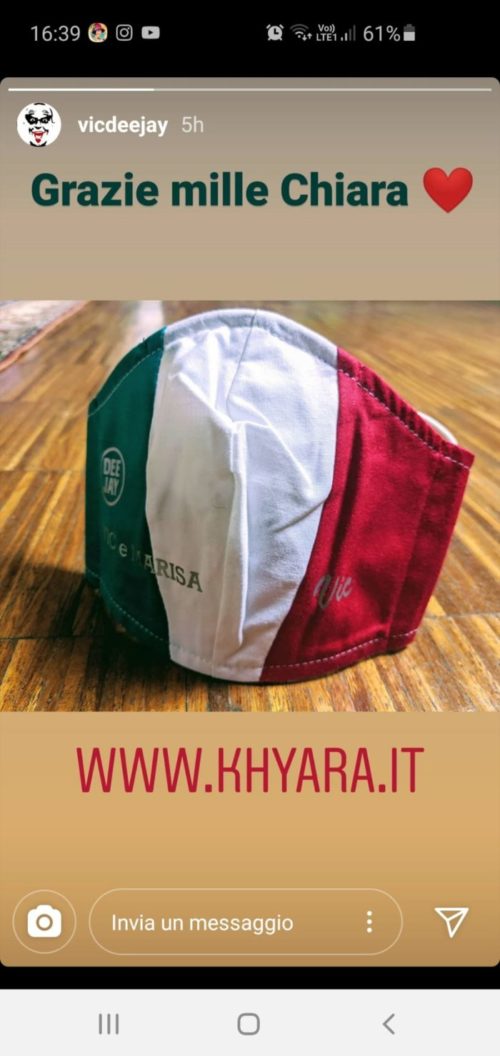 Le mascherine che arrivano lontano :) – Khyara Atelier impresa tessile di Parabiago arriva con le sue mascherine a RADIO DJ a Milano!!!